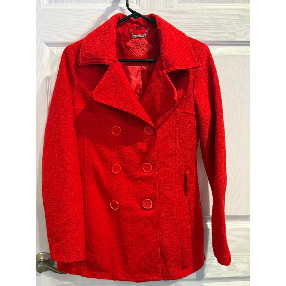 Joujou Red Double Breasted Wool Blend Pea Coat‎ Womens Medium